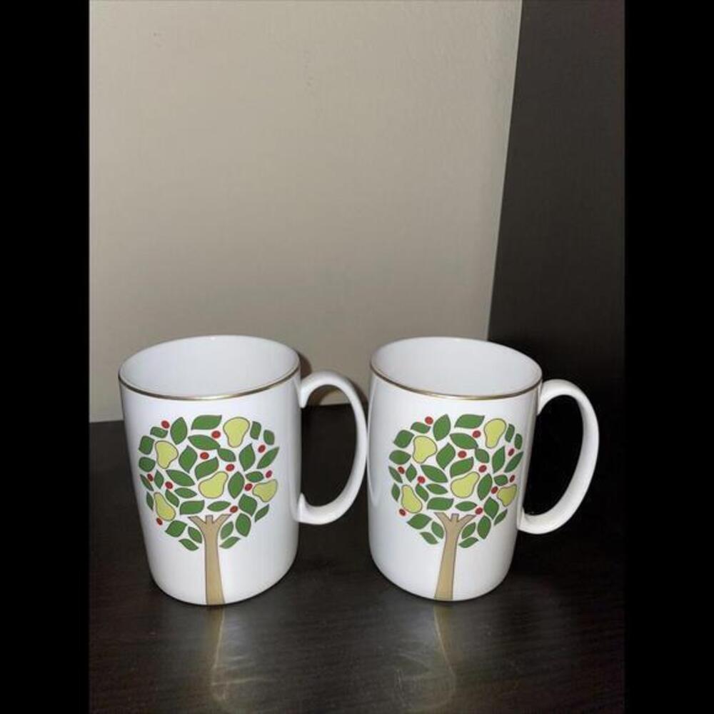 KATE SPADE PEAR TREE POINT LENOX SET OF 2 MUGS MINT Condition